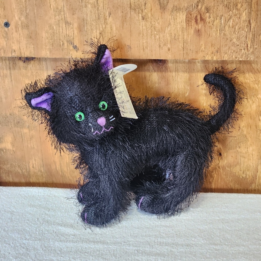 Russ Scratches Black Cat Green Eyes 10" Stuffed Plush Halloween Kitty Toy Kitten